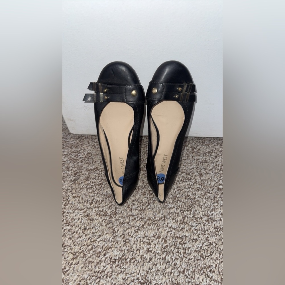 Nine West Black Flats with Buckle Detail